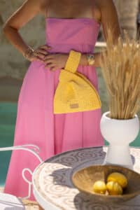 evdokia hand crocheted knot raffia bag in citrus yellow 2