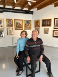 profile with his wife in the museum