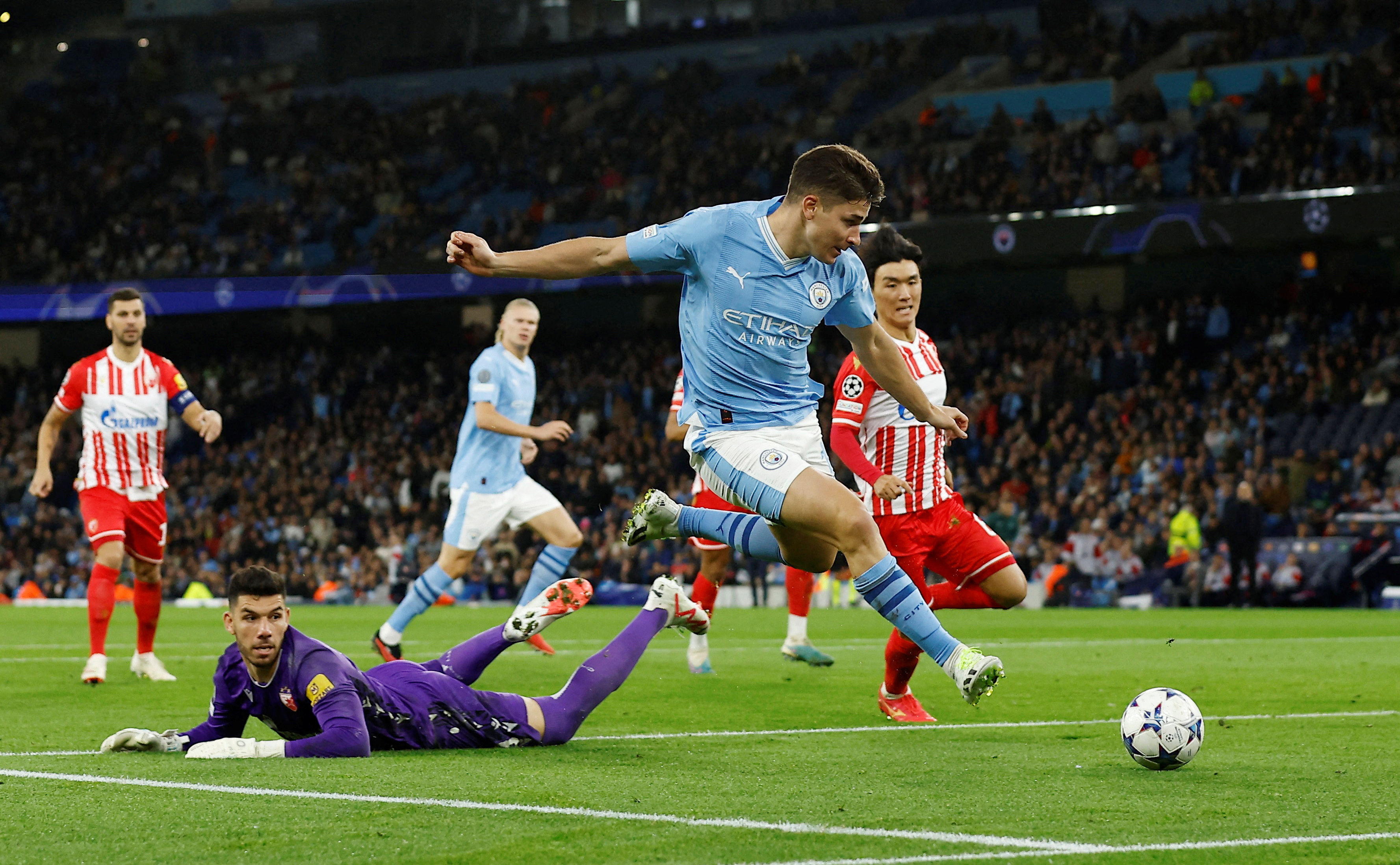 image Alvarez helps Man City sweep past Red Star, Barca thrash Antwerp