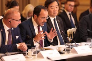 Christodoulides, conference, Gaza, Israel, corridor, humanitarian aid