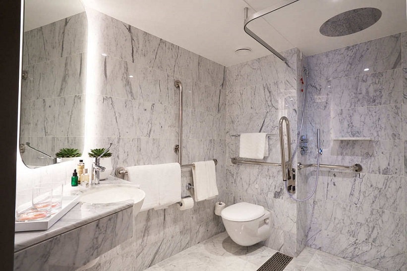 ADA Suite bathroom interior - our accessible suites have accessible bathrooms.