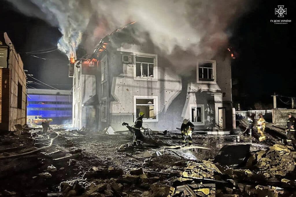 aftermath of a russian drone strike in kyiv region