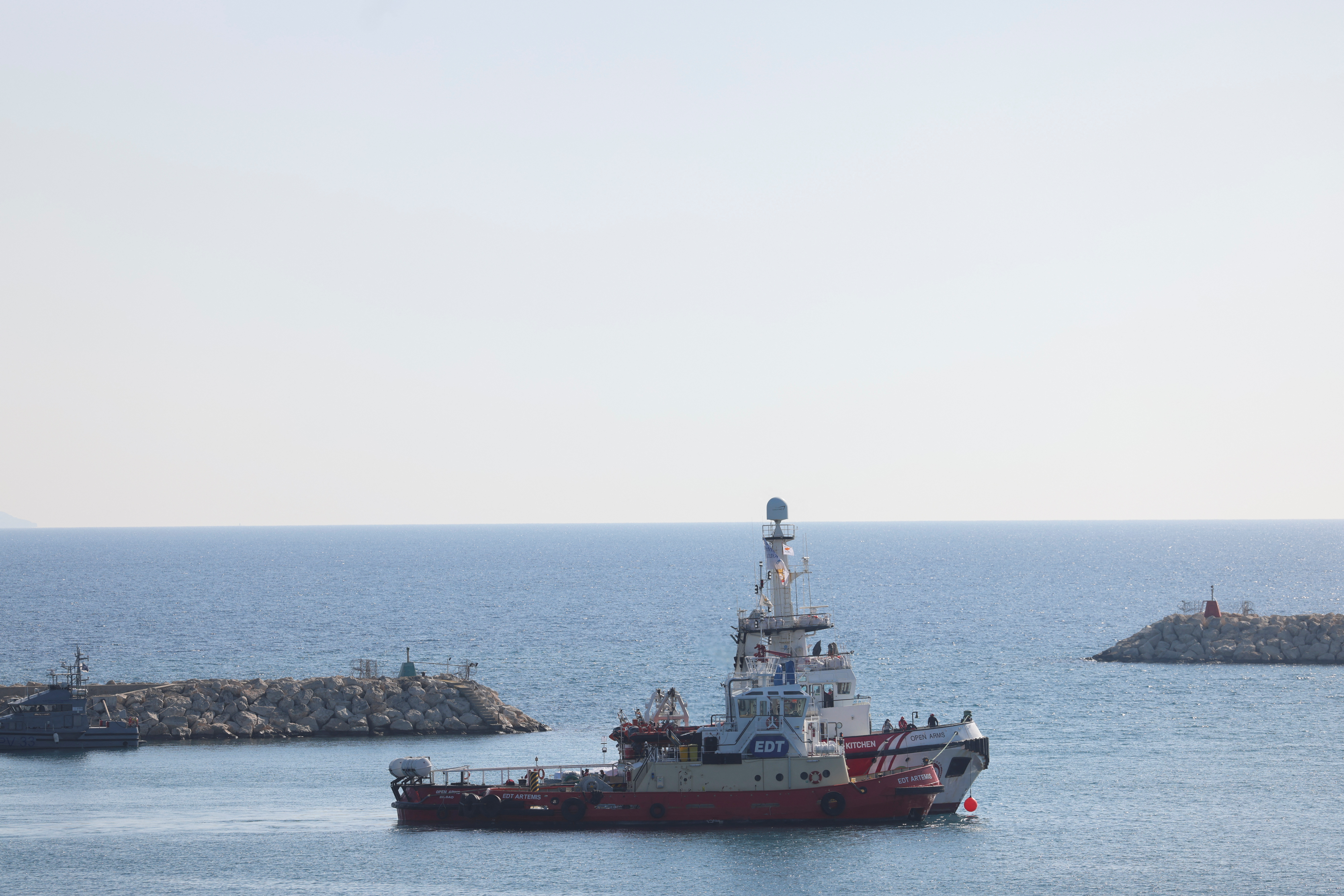 rescue vessel open arms departs from the port of larnaca with humanitarian aid for gaza