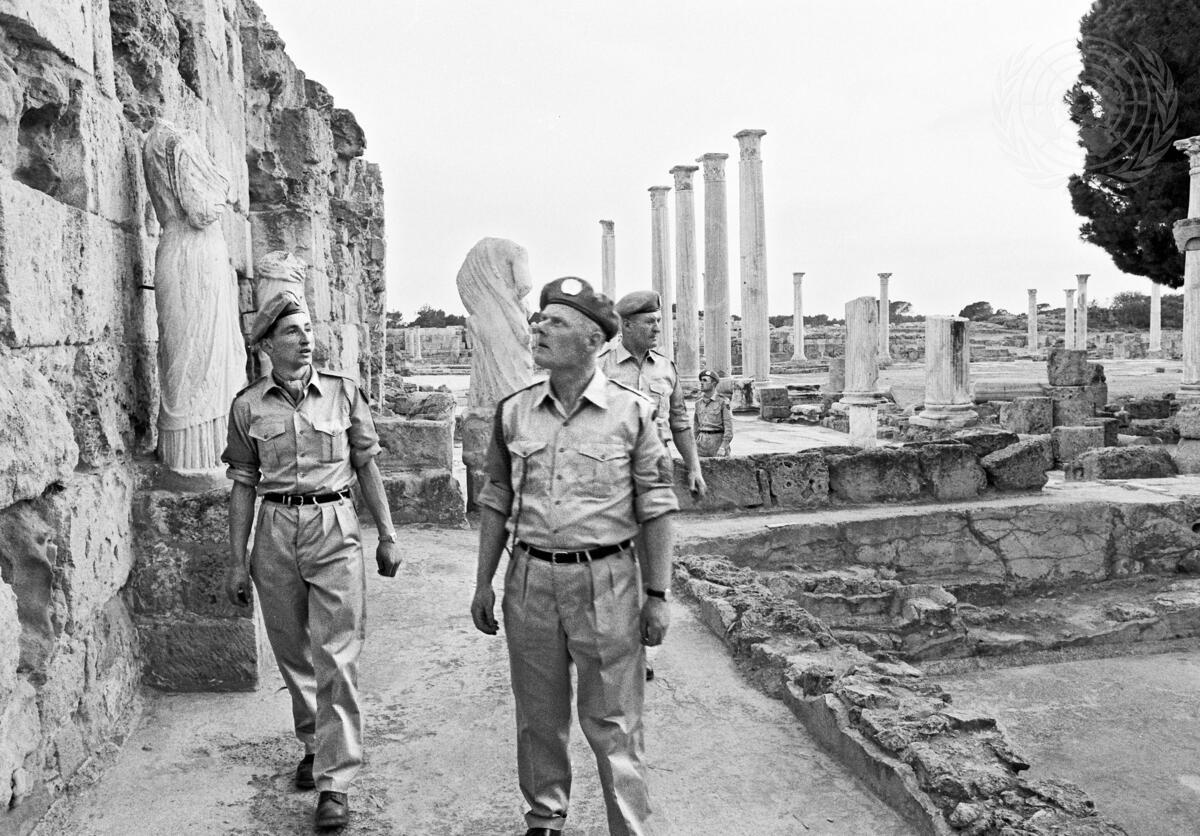 feature tom main a group of irish soldiers serving with unficyp stroll through the ruins of the ancient city of salamis in 1964
