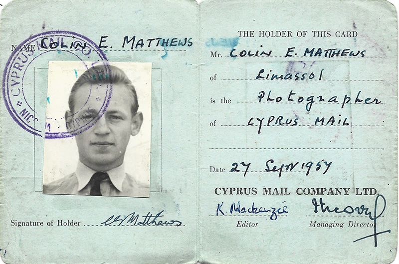 feat 3 colin's press card for the cyprus mail from 1957