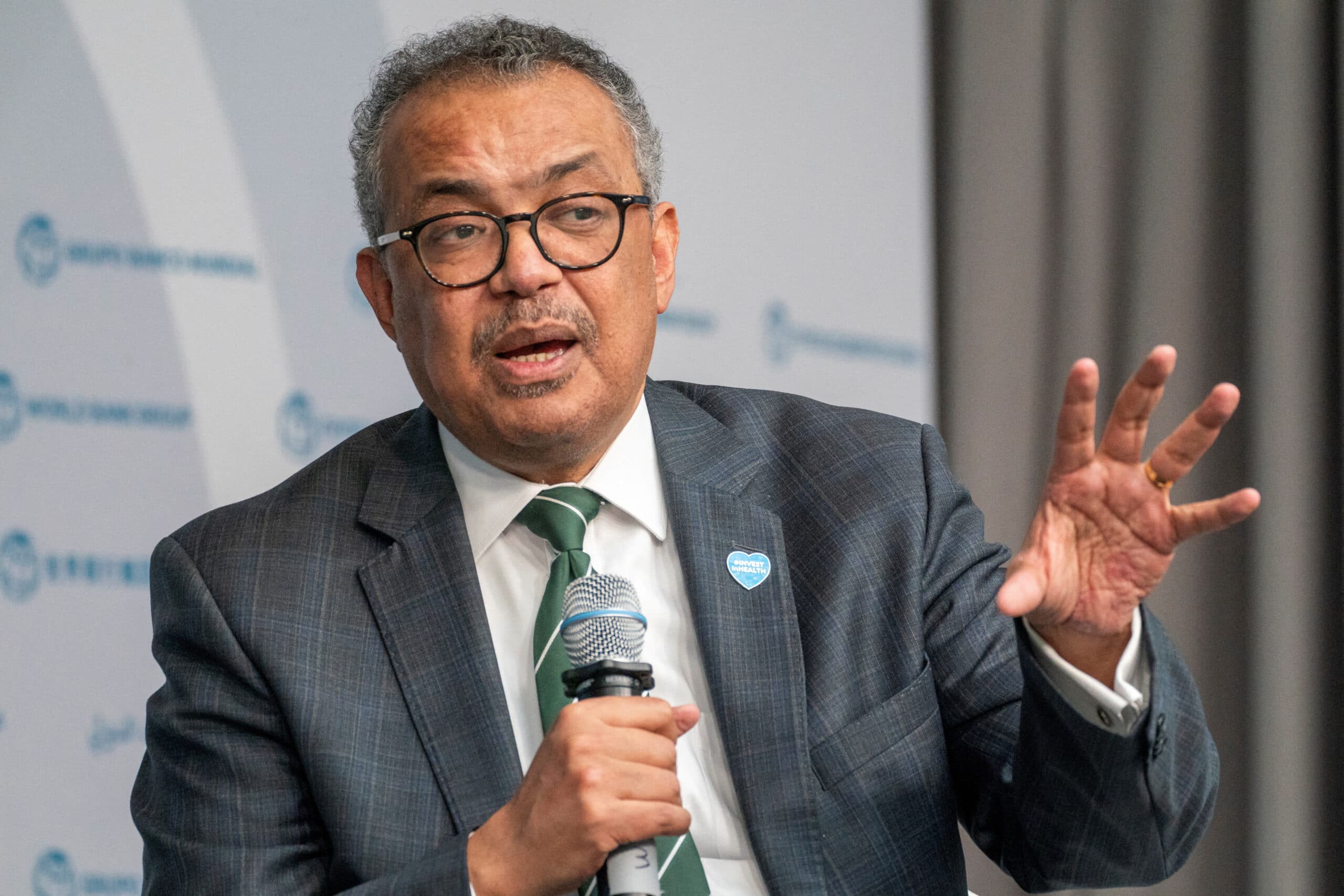 who director general tedros adhanom ghebreyesus speaks during an event during the imf spring meetings in washington