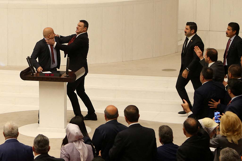 image Turkish MPs brawl during debate on jailed opposition lawmaker