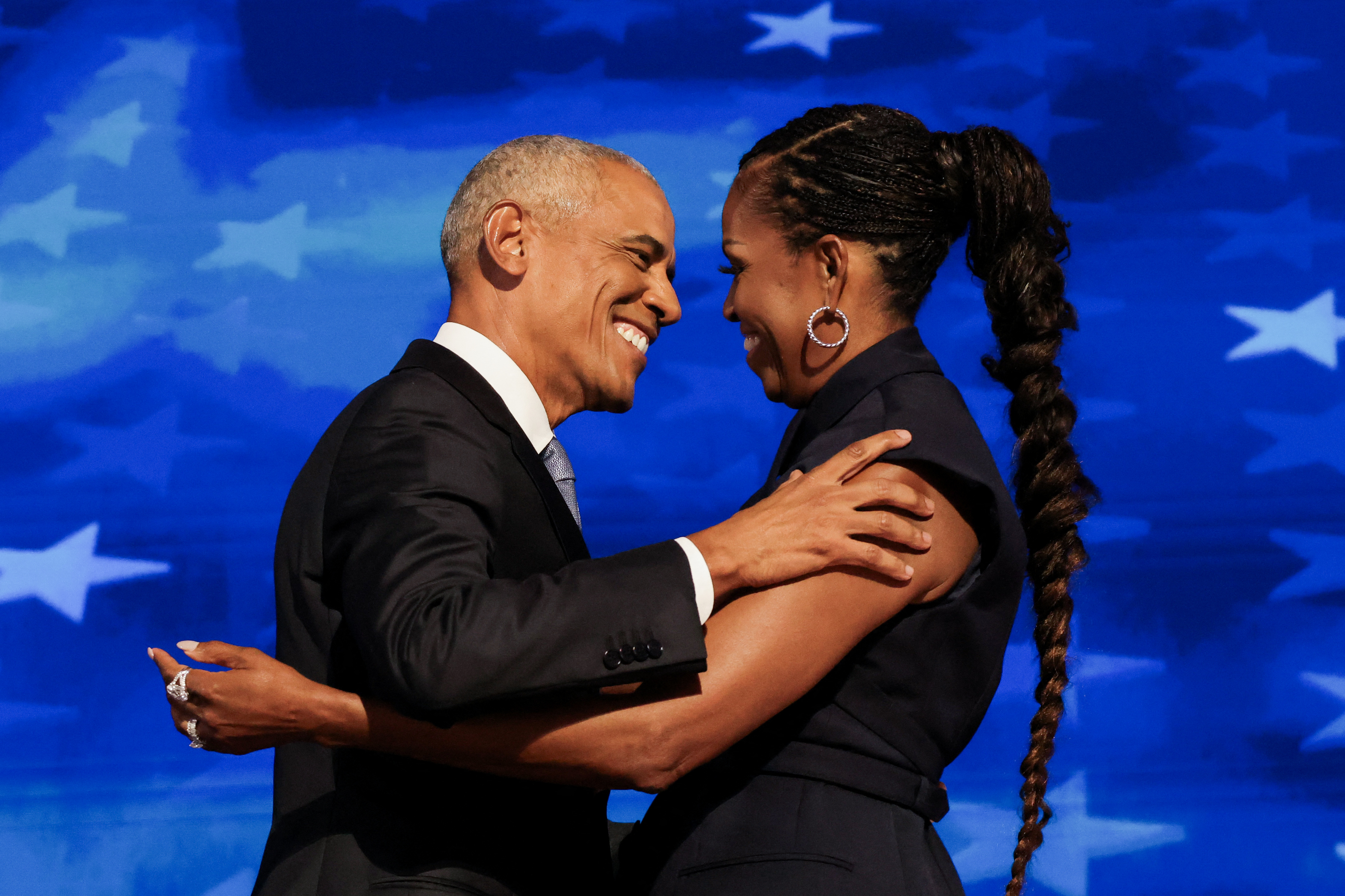 image Obama night at the DNC: Barack, Michelle rouse crowd for Harris