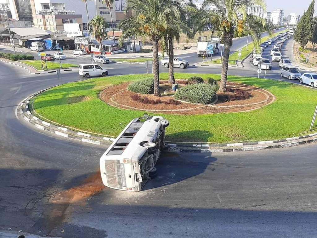 image Bus tips onto its side in Famagusta