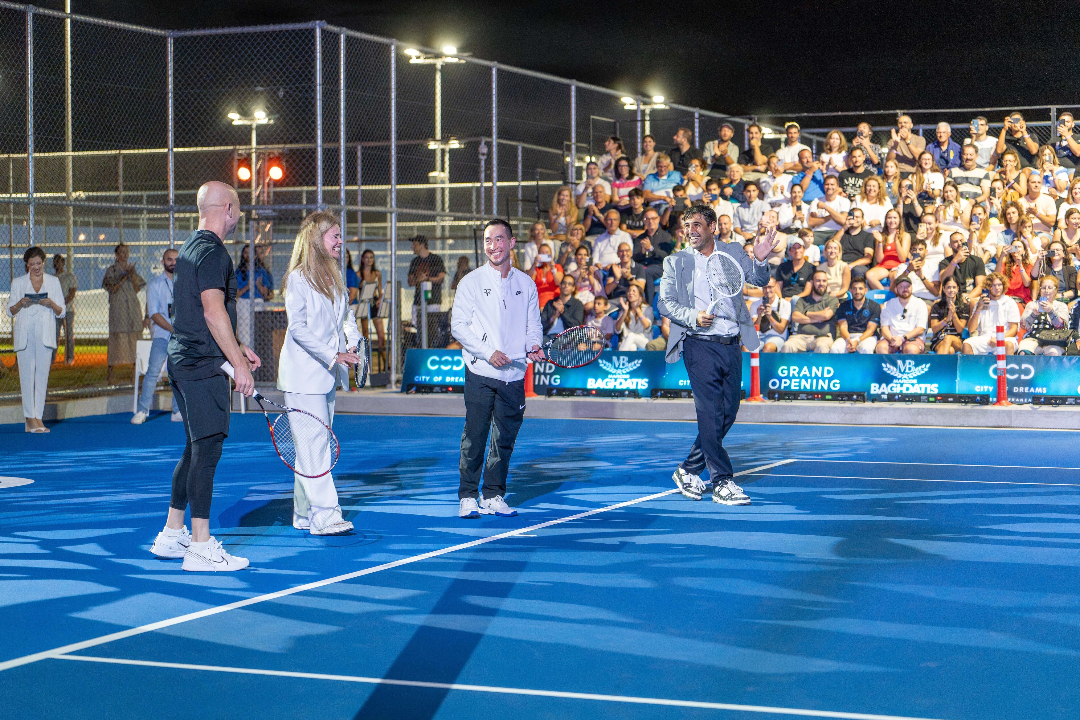 Andre Agassi (far left); Marcos Baghdatis (far right); Lawrence Ho (second from right)