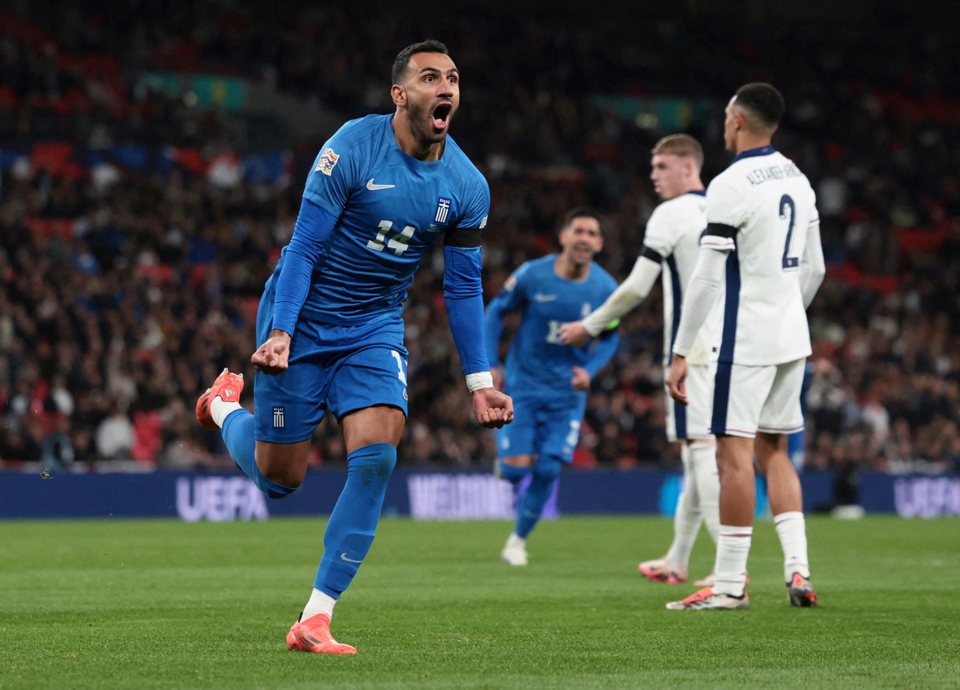 image Pavlidis double seals famous win for Greece over England
