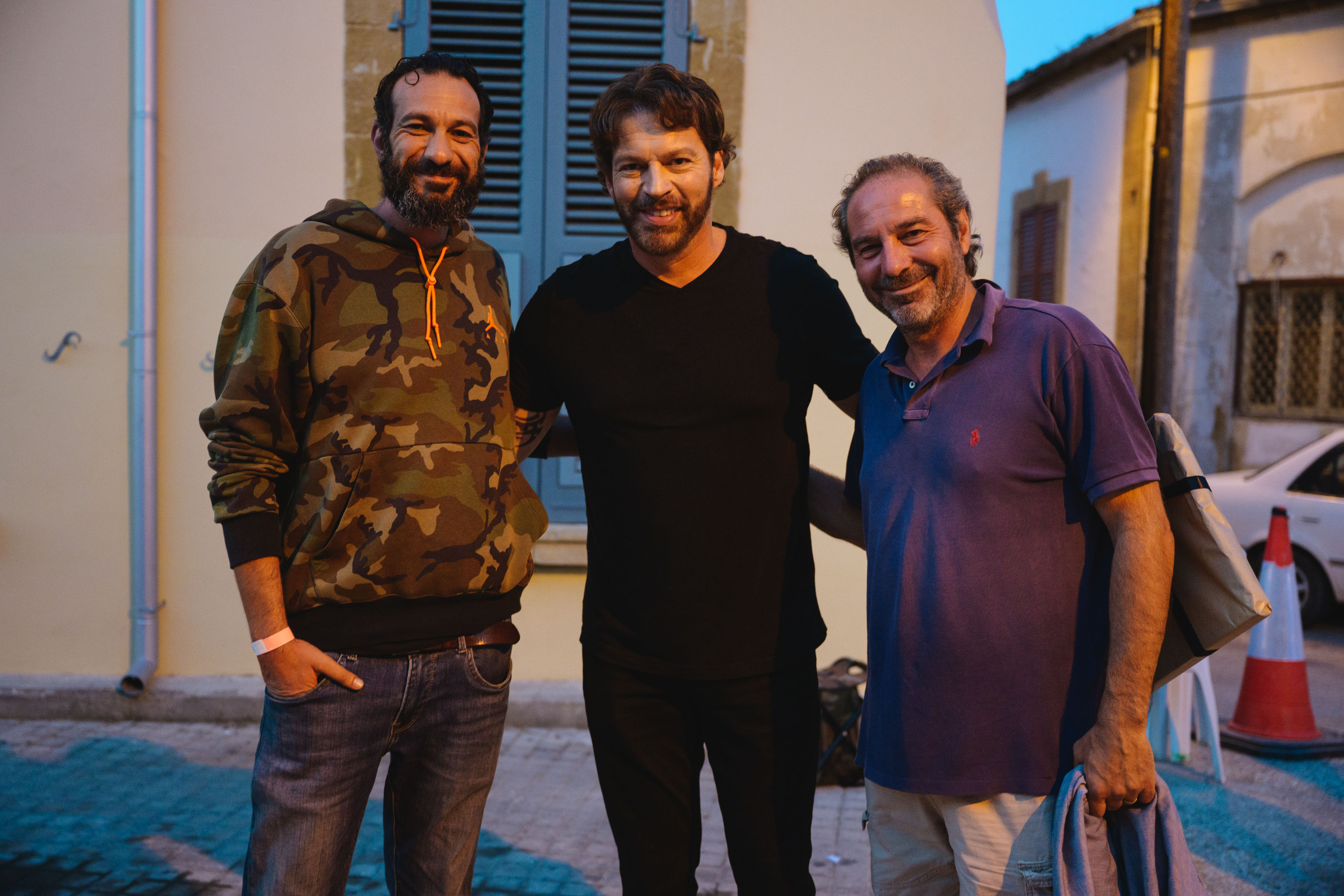 Dionysios Manganis with Harry Connick Jr. and Costas Pitsillidis during the «Find Me Falling» shoot in Cyprus. Green Olive Films