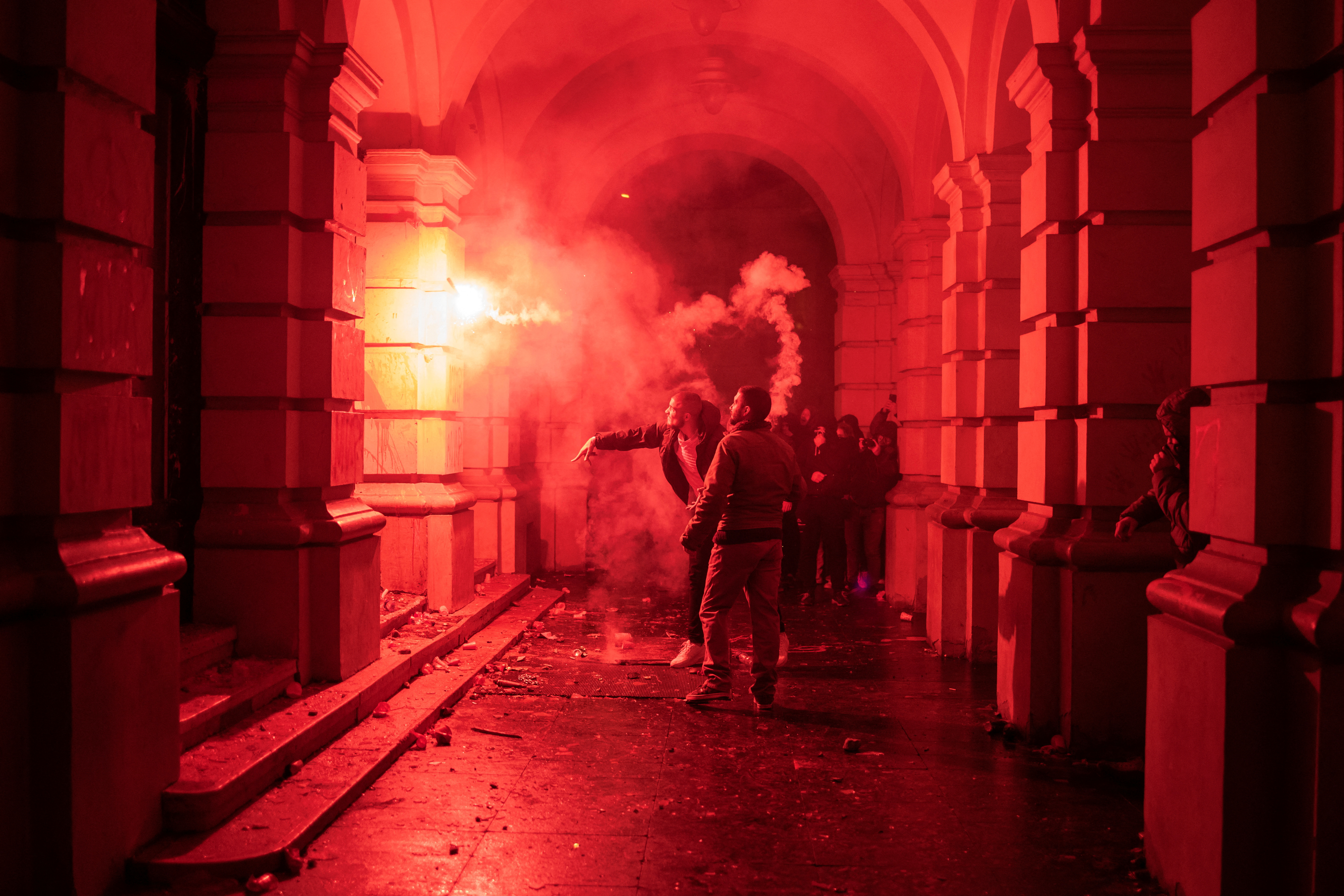 image Serbian protesters clash with police over train station disaster