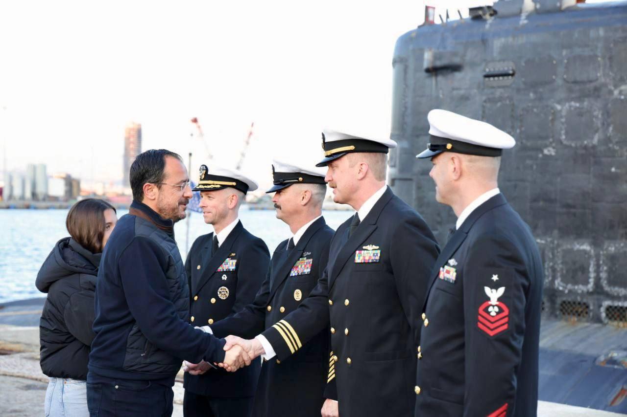 image Christodoulides visits US submarine in Limassol