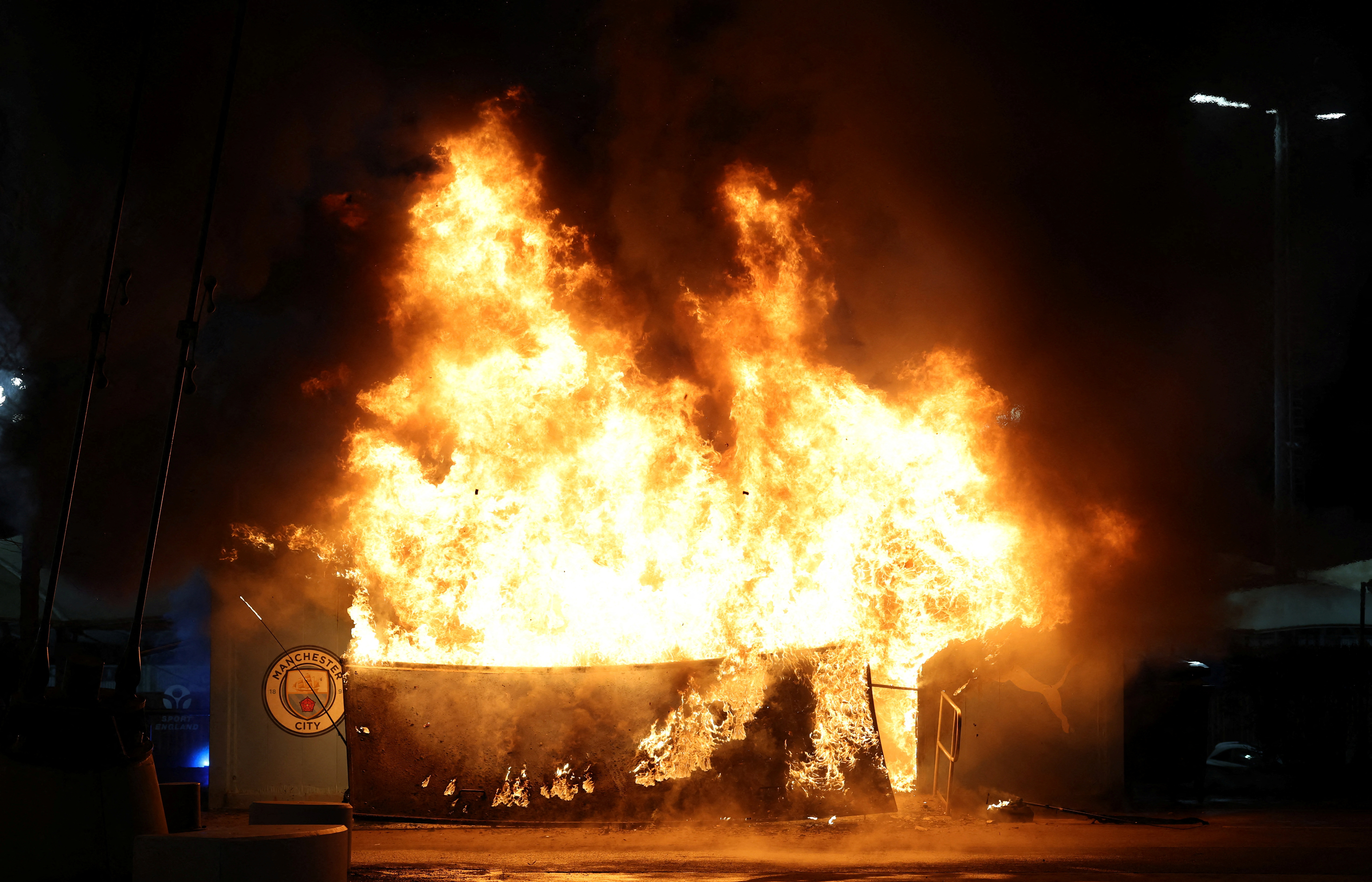 image Fire breaks out outside Man City stadium ahead of Champions League game