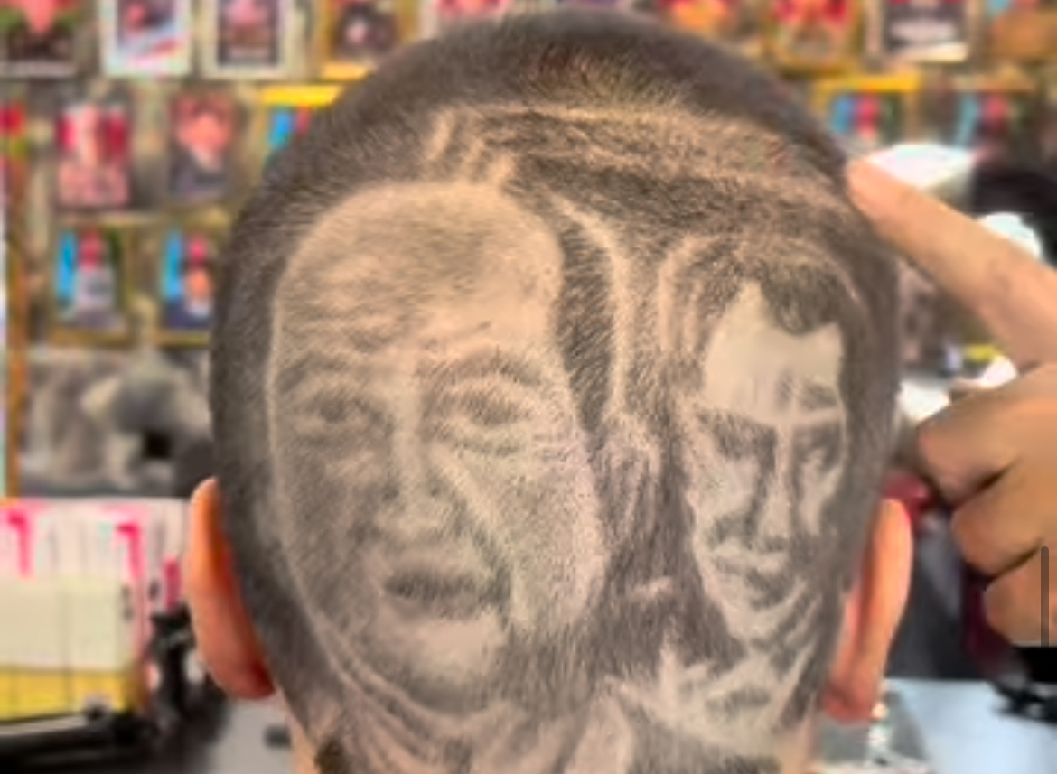 image Man has Ersin Tatar shaved into head