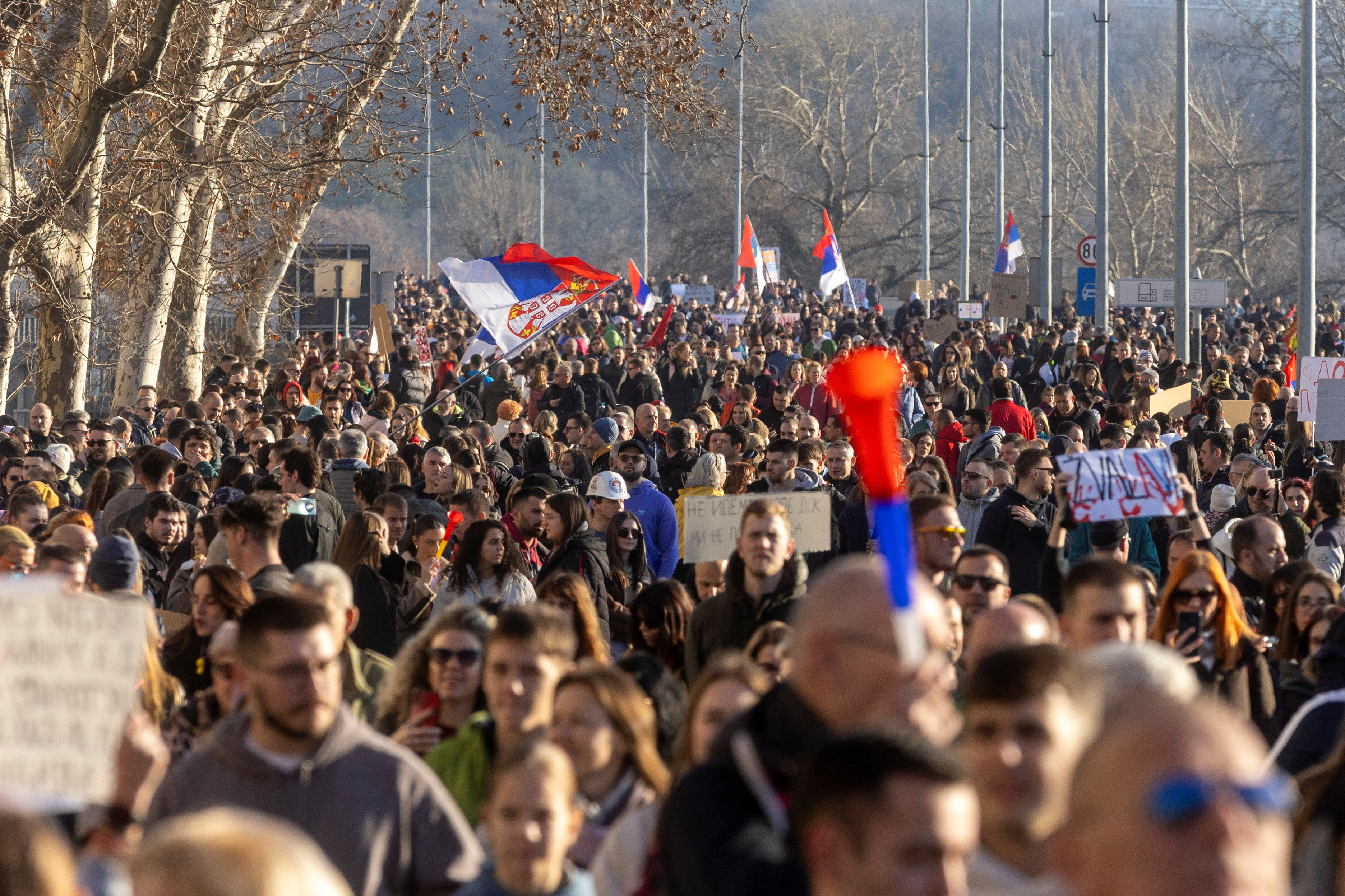 image Protesters block bridges in Serbia&#8217;s Novi Sad over November train disaster