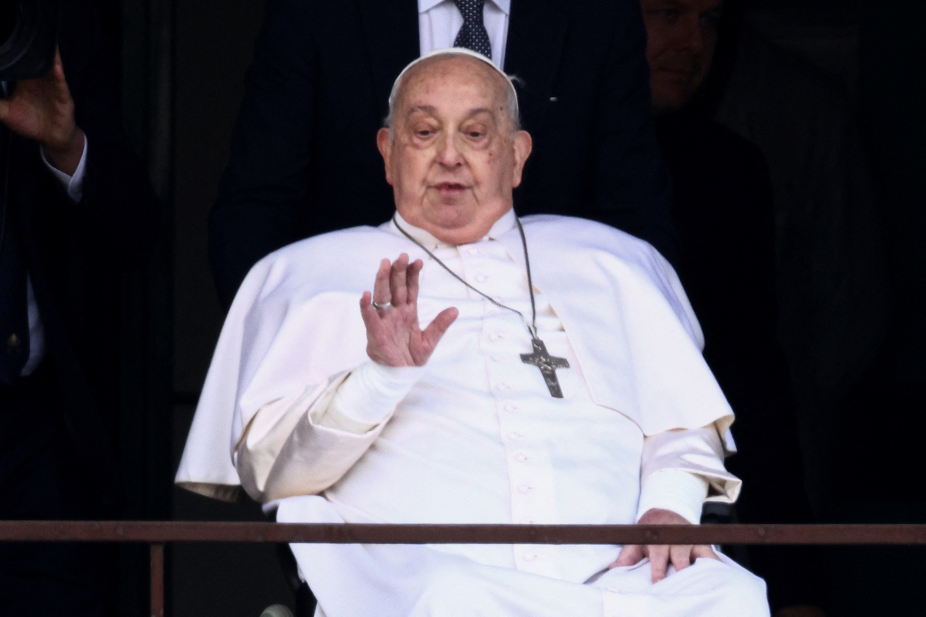 image Pope Francis leaves hospital after making first public appearance in five weeks