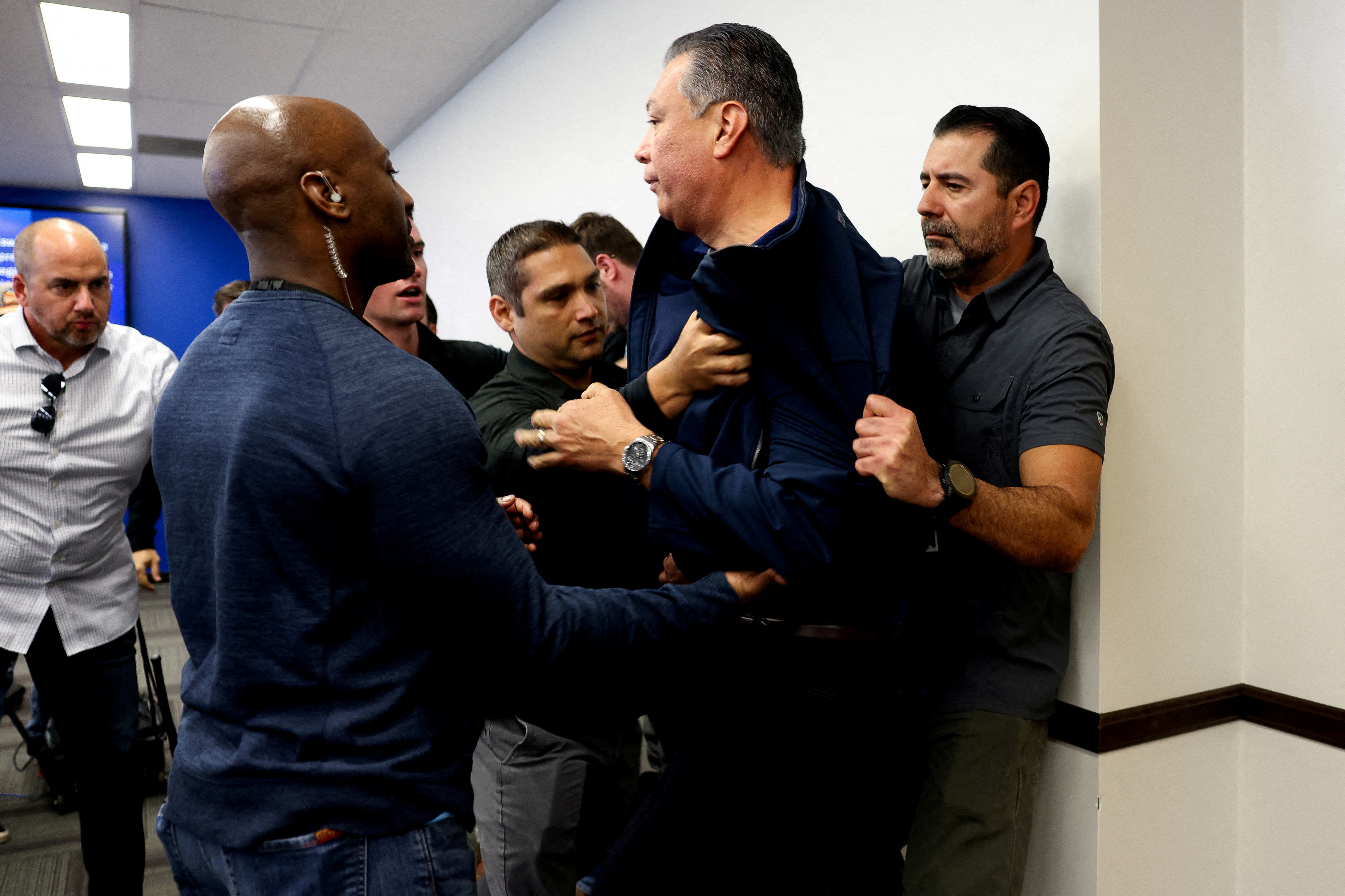 image Democratic US Senator Padilla forced to ground, handcuffed by security agents