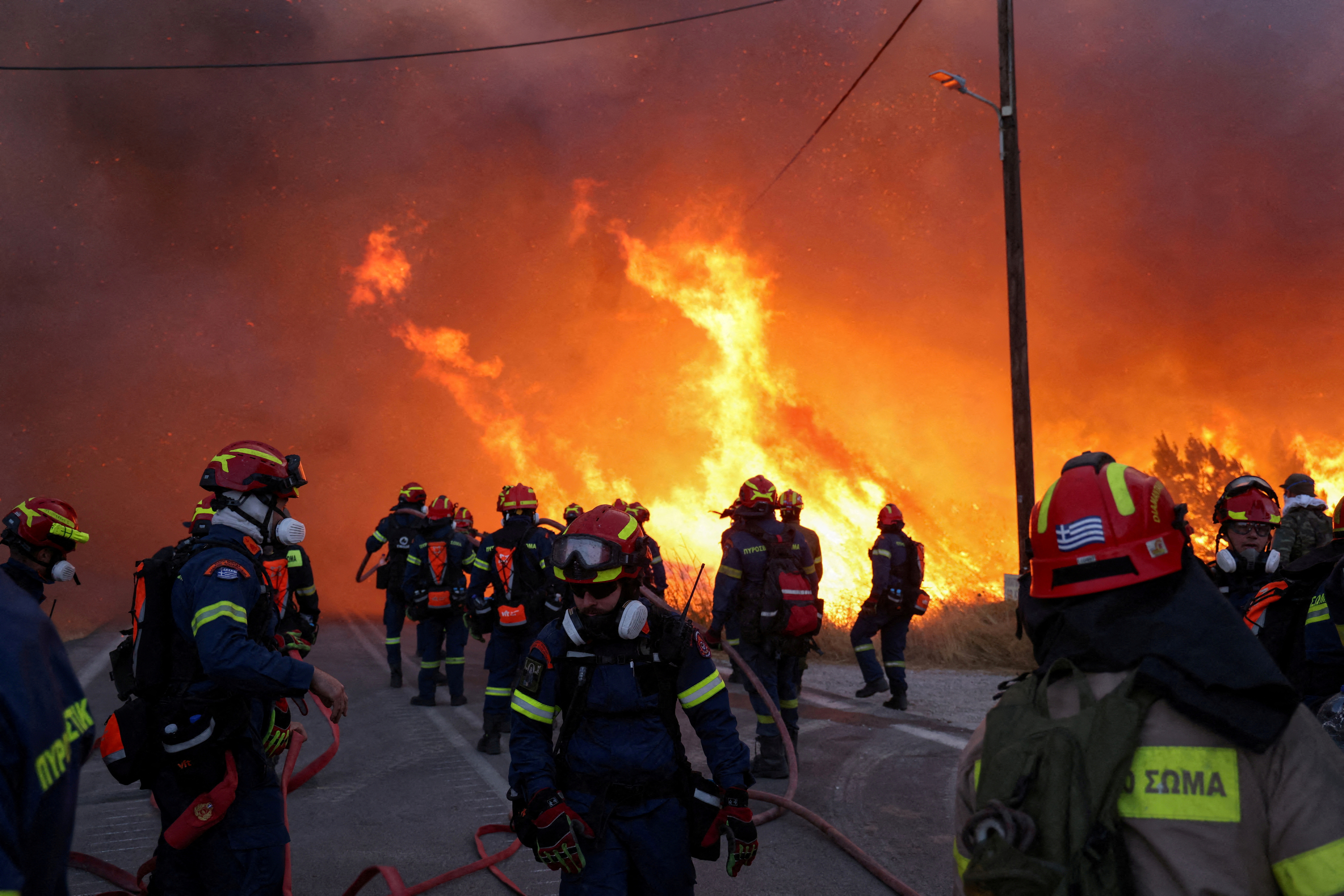 cover Firefighters battle wildfires on Greece&#8217;s Chios island for second day