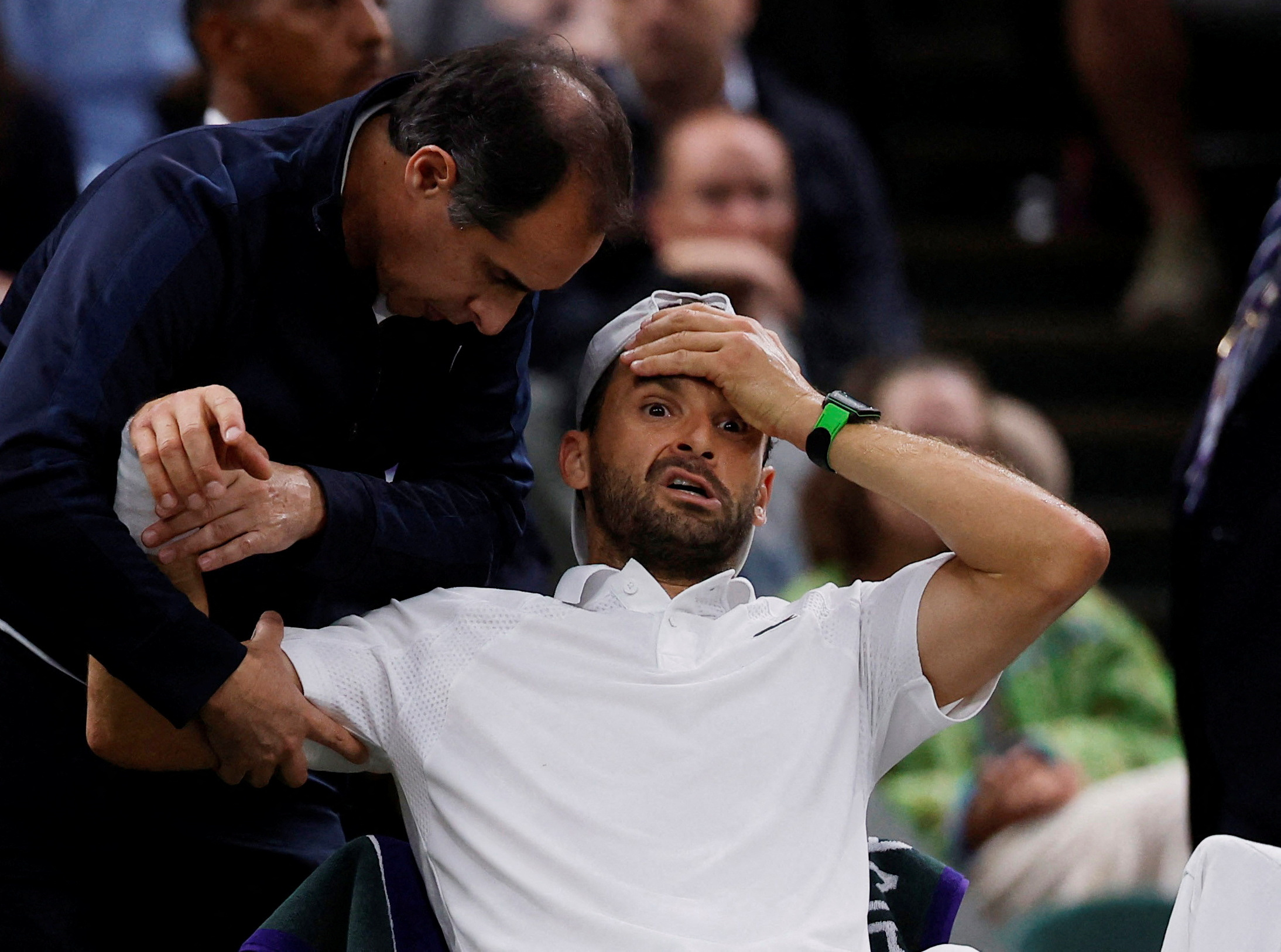 cover Tearful Dimitrov forced to retire while leading top seed Jannik Sinner by 2-0