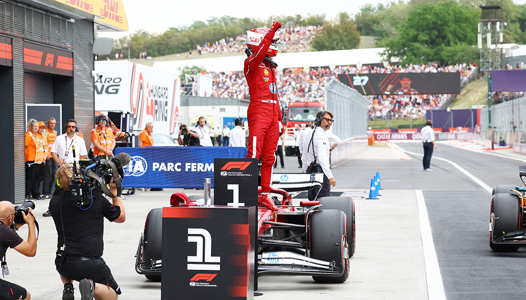 cover Leclerc puts Ferrari on pole in Hungary