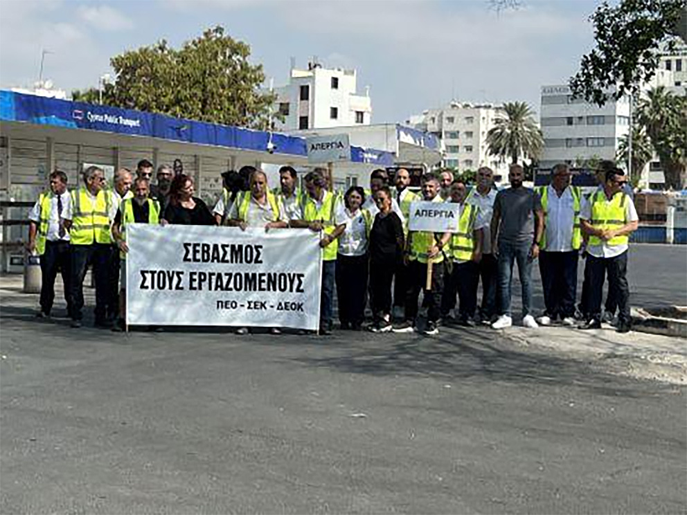 cover Larnaca bus strike escalates as workers march in Nicosia