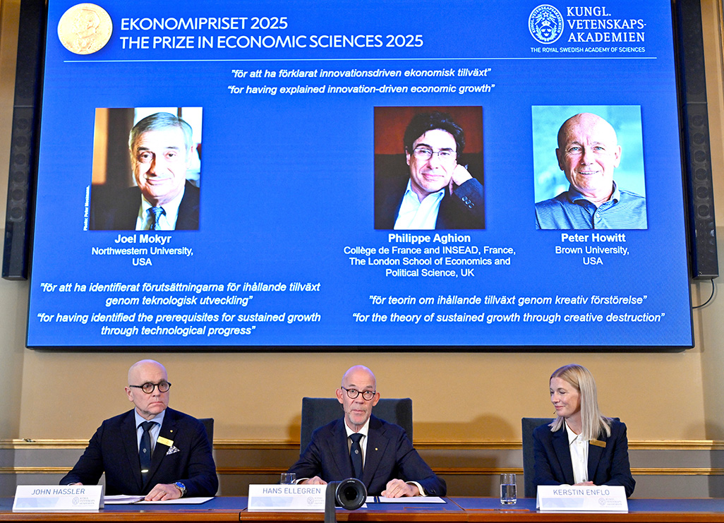 image Trio win Nobel economics prize for work on innovation, growth and &#8216;creative destruction&#8217;