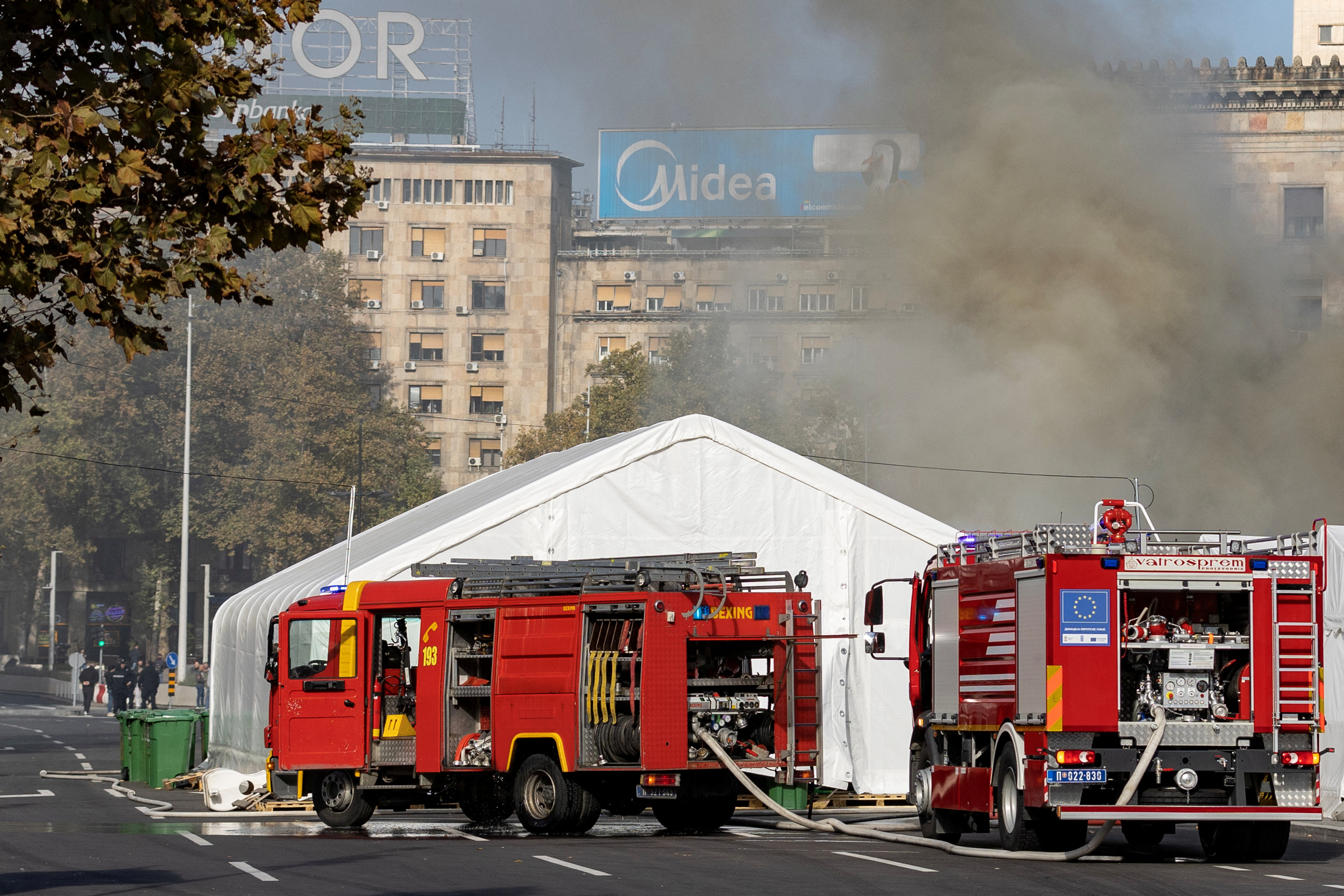 cover Man seriously injured after shots fired outside Serbian parliament