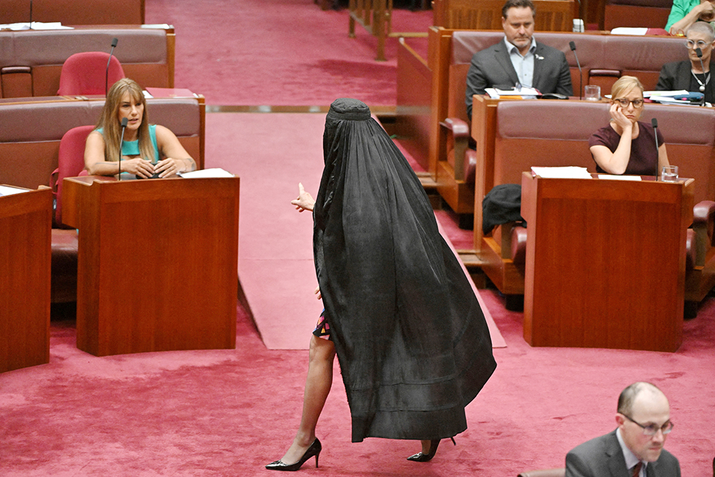 image Australian far-right senator wears burqa to parliament, sparking outrage