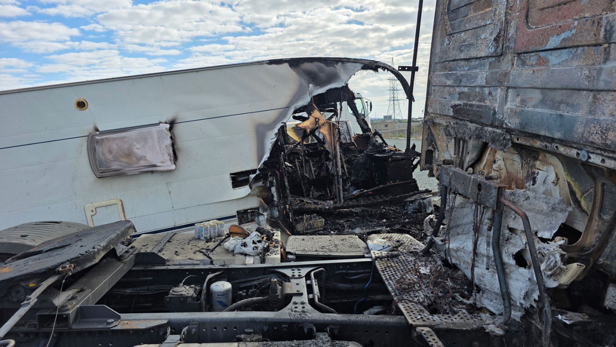cover Lorry, trailer, car destroyed by fire in Paphos