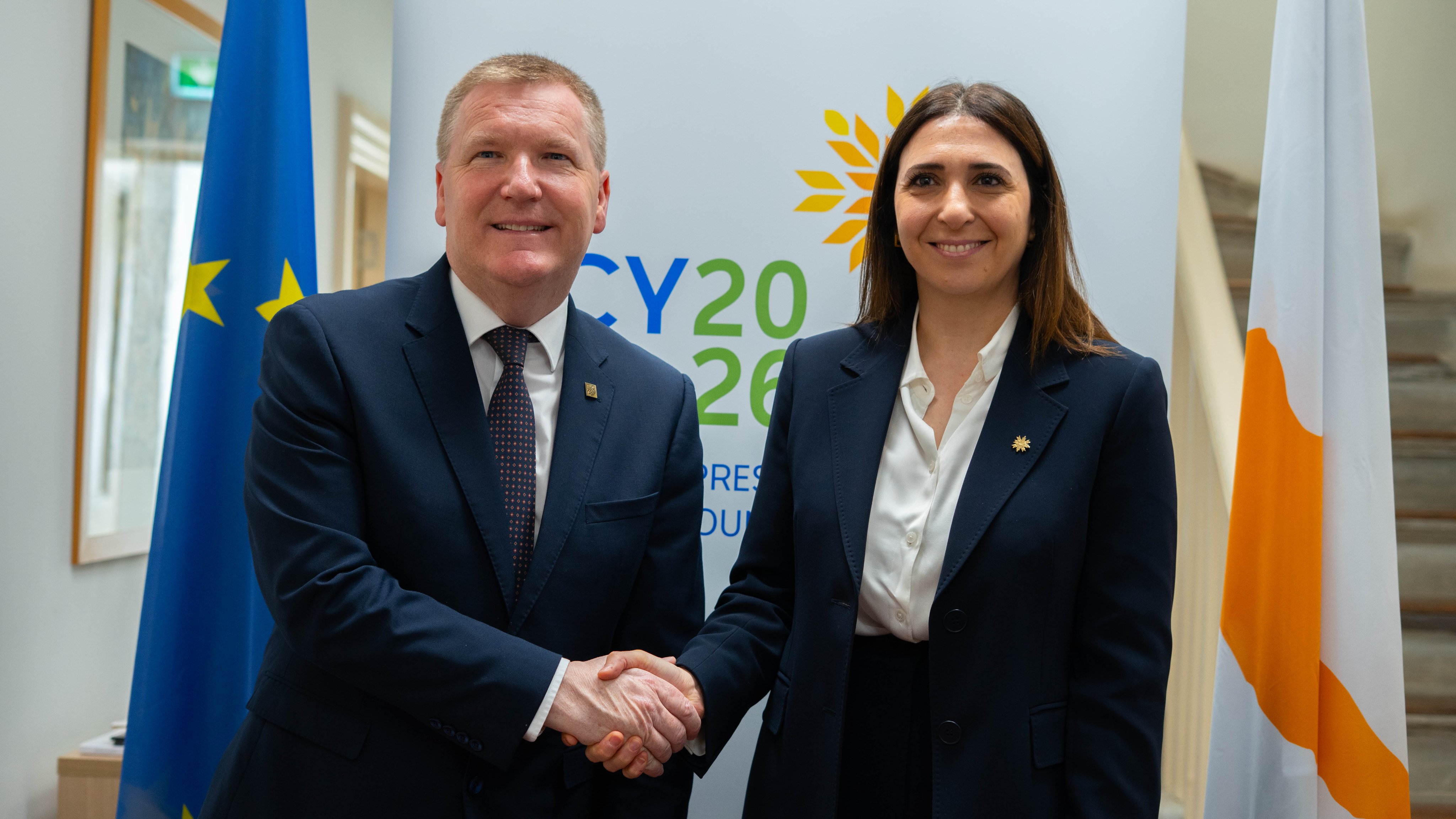 cover Raouna, EU’s McGrath discuss ‘European democracy shield’