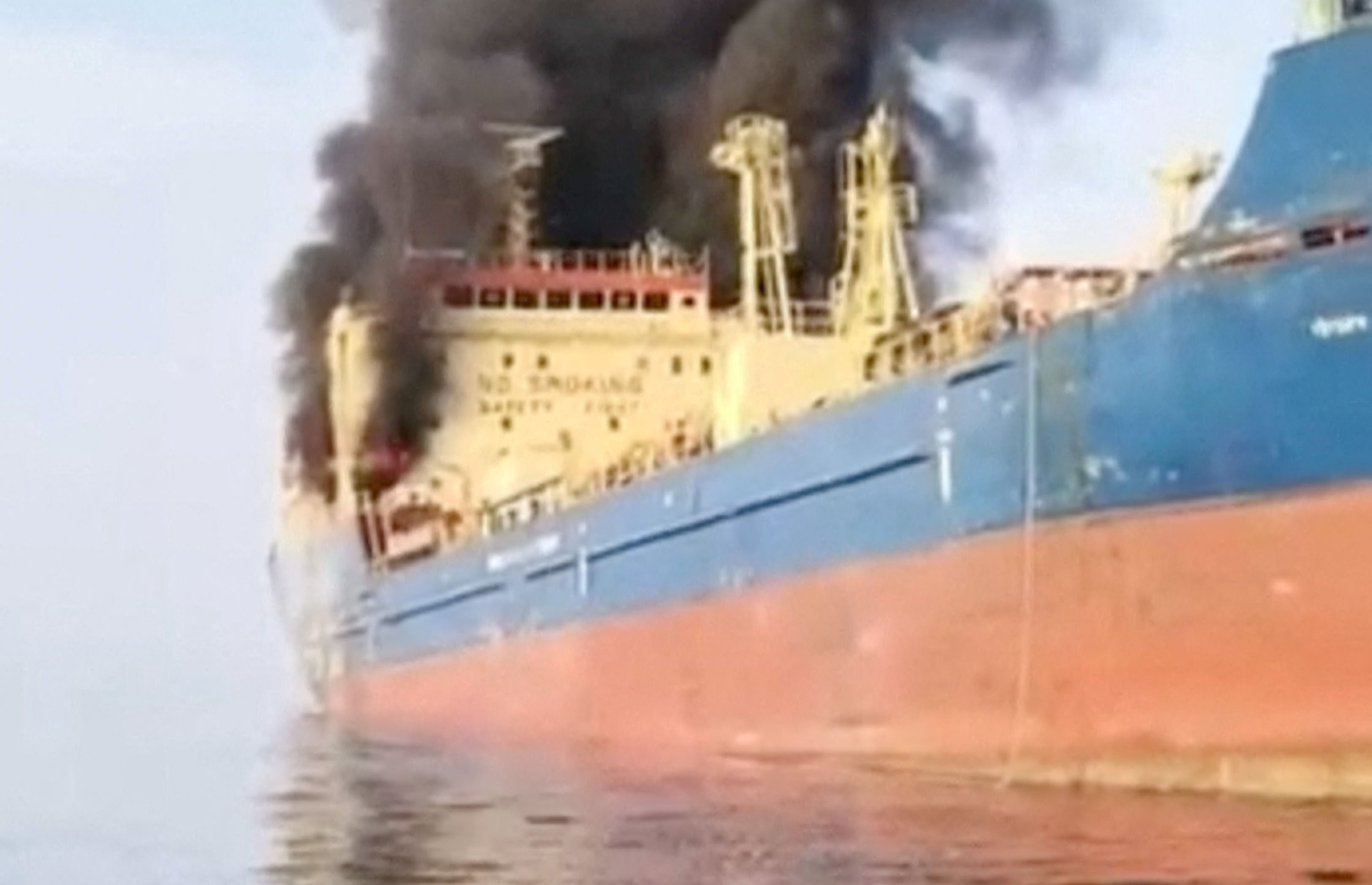 cover Fuel tanker ablaze in Strait of Hormuz after drone strike, Iran vows to attack any ship trying to pass