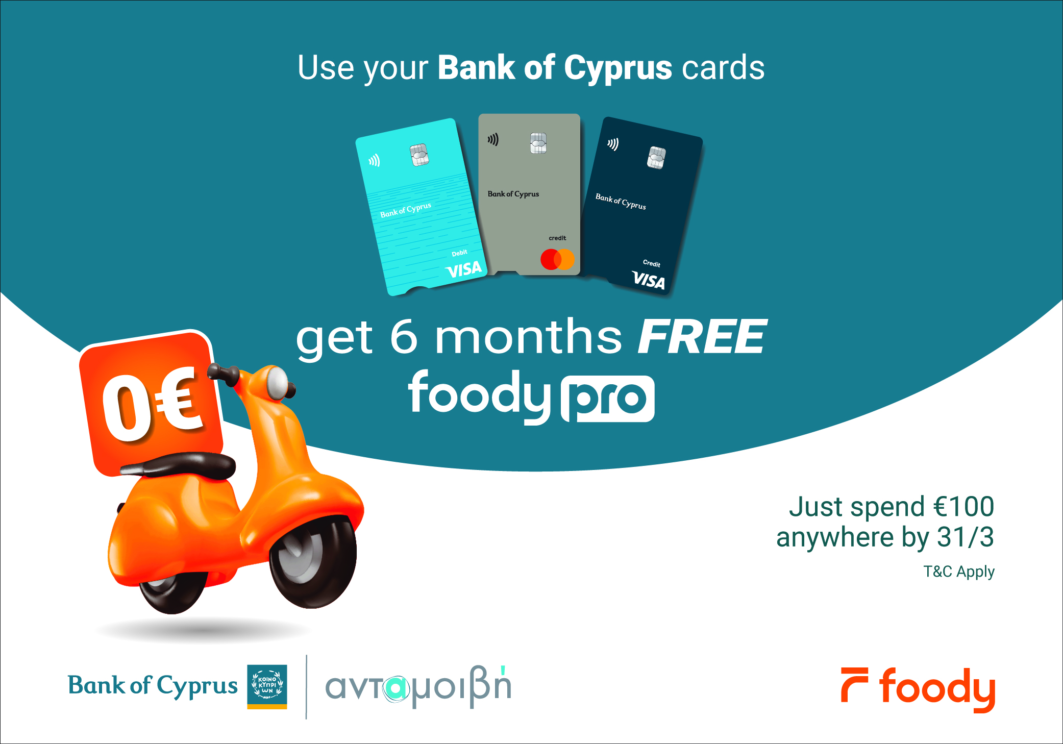cover Pay with a Bank of Cyprus card and get six months of Foody Pro for free