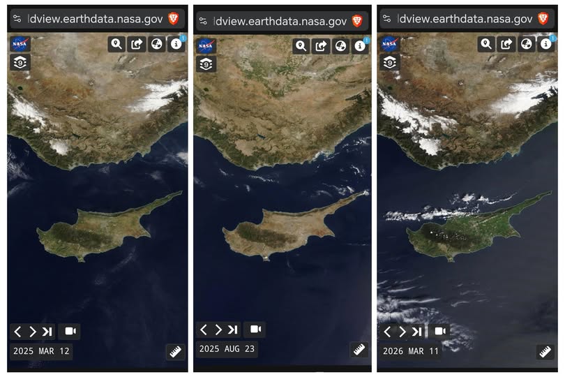 cover Satellite images show how rainfall turned Cyprus green