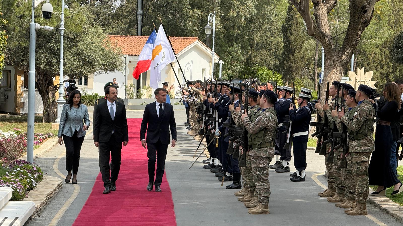 cover Macron arrives at presidential palace for talks with Christodoulides
