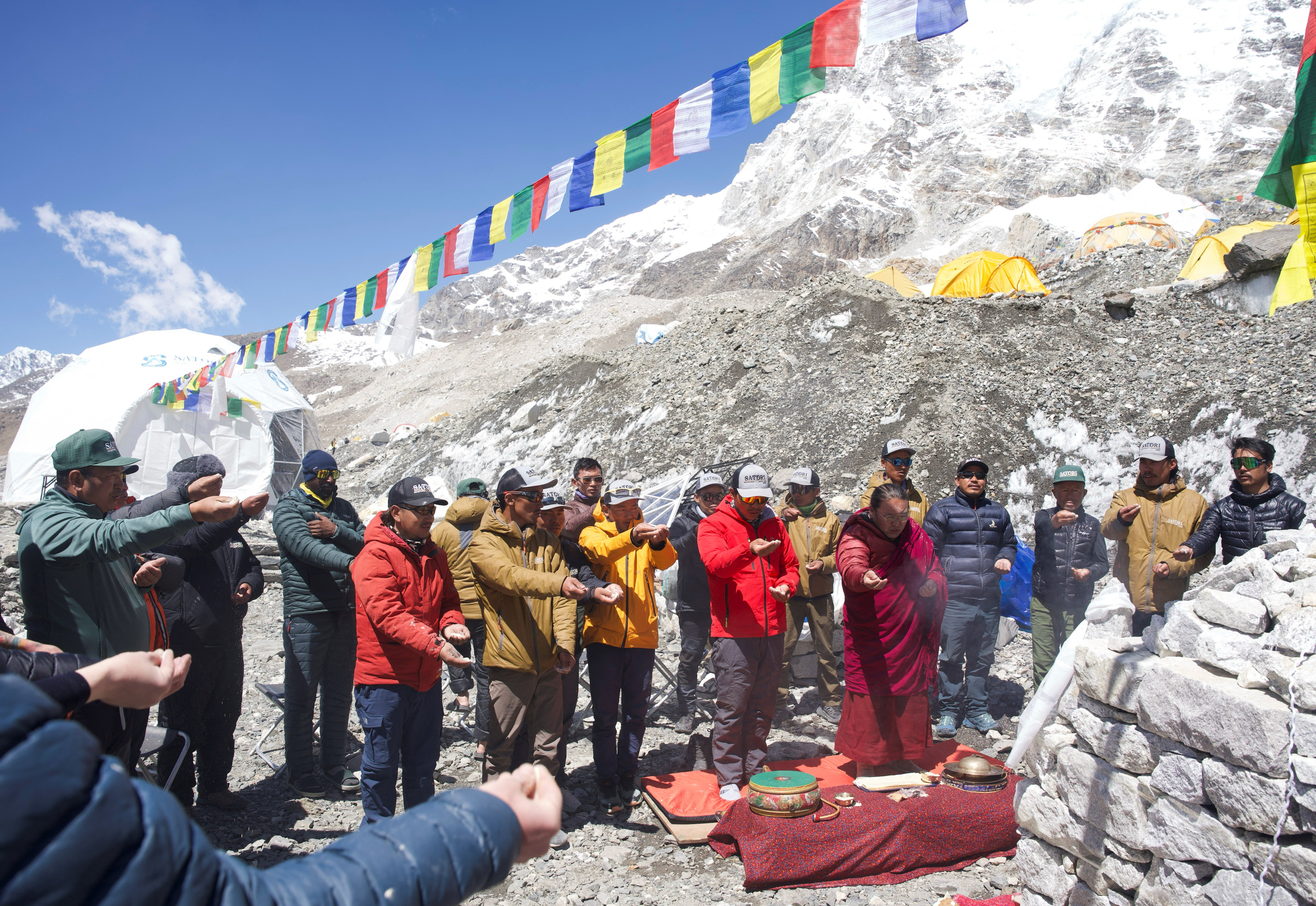image Sherpas cross icefall, open route for climbers to move up on Everest