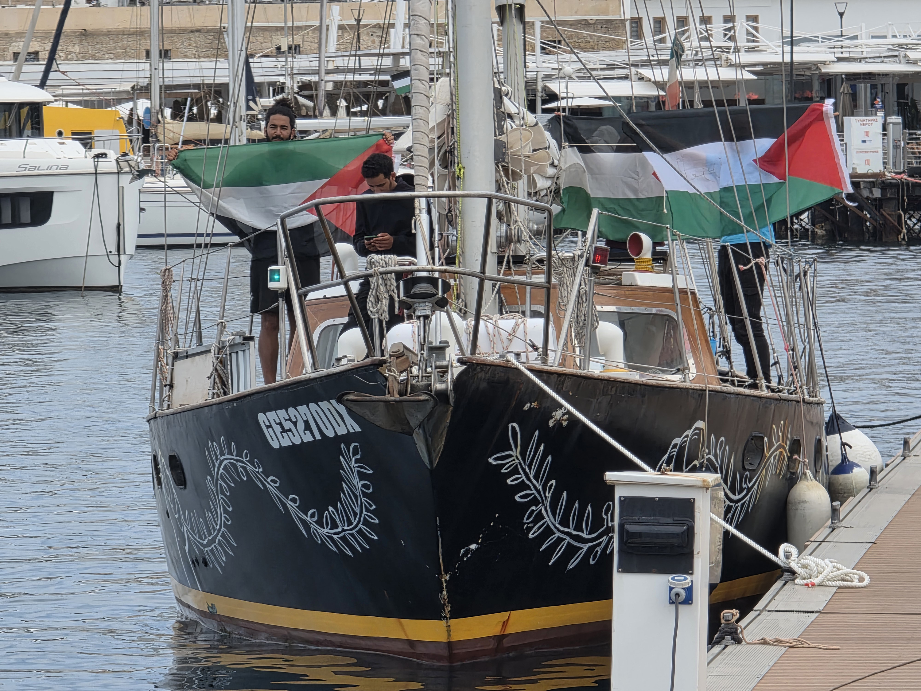 cover Gaza flotilla boat remains docked in Kato Paphos
