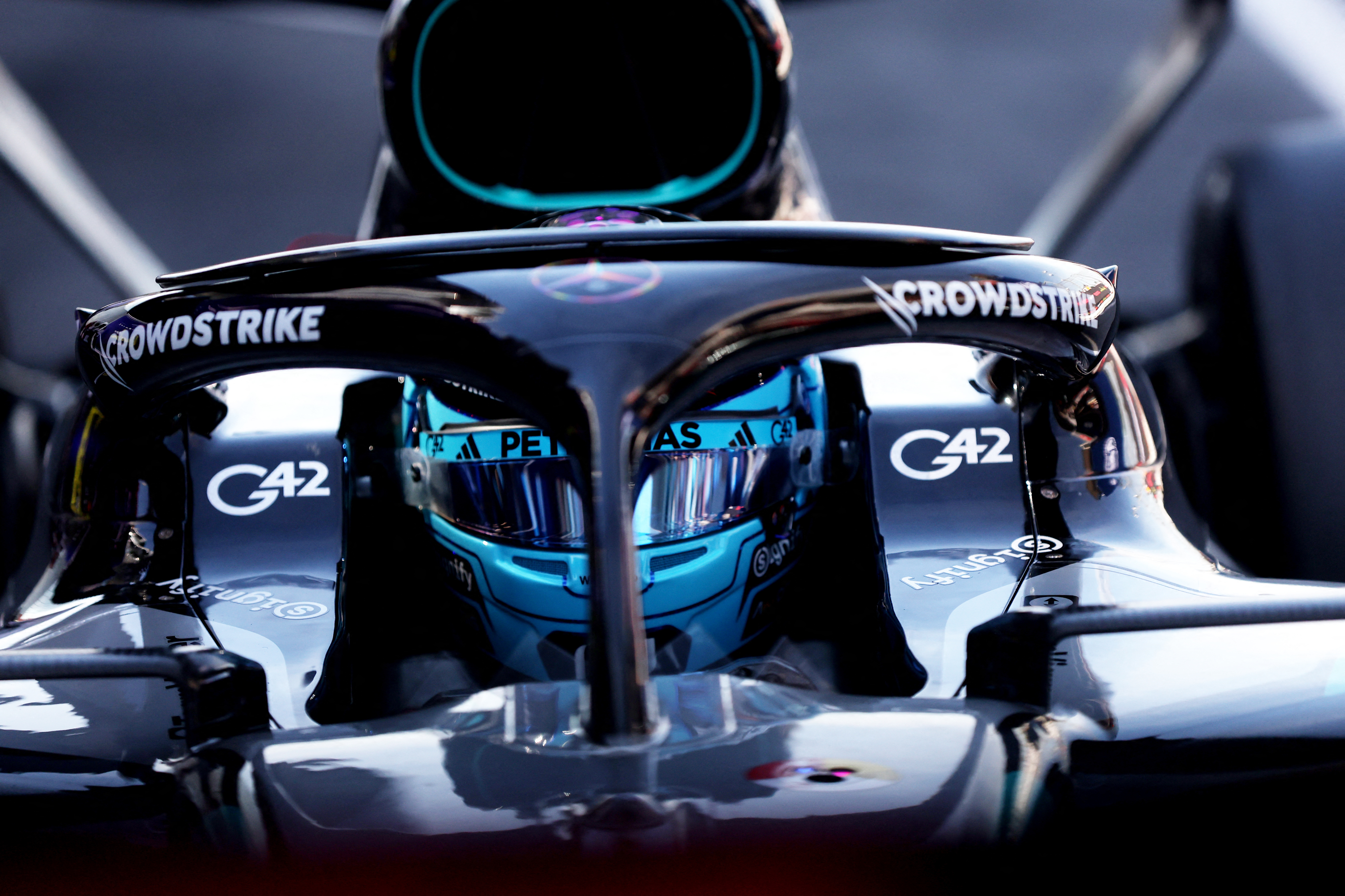 cover Russell takes Barcelona pole ahead of Hamilton, Leclerc crashes