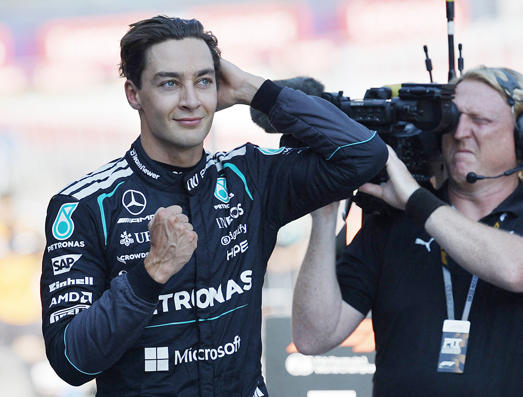 cover Russell puts Mercedes on pole in Austria