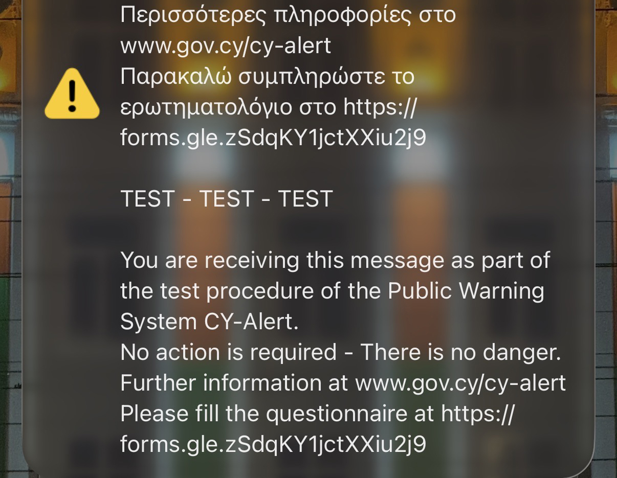 cover CY-Alert test messages received island-wide