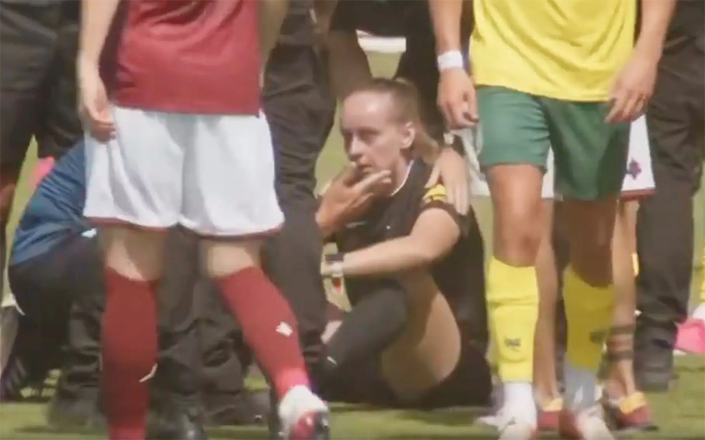 cover Female referee suffers concussion after being knocked to the ground in player melee