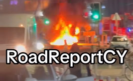 cover Tyres set on fire in middle of busy Limassol road